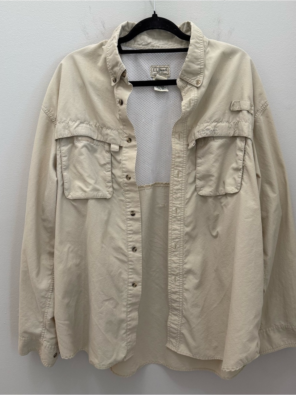 L.L. Bean Men’s Lightweight Button-Up Shirt Jacket in Beige Size XL Fishing